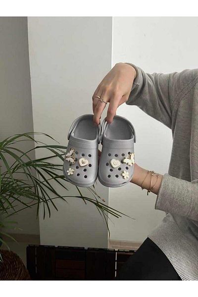 Behtah Kundura Κοριτσάκι 6 Stones Jibbitz Περίτεχνα Δώρο Κλειστή Μπροστά Κήπος Πισίνα Καθημερινά Σανδάλια Παντόφλες