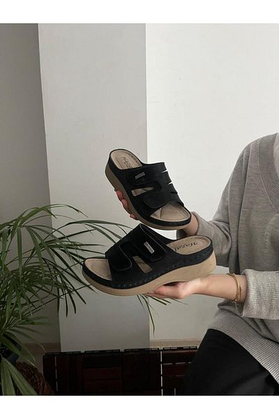 Behtah Kundura Άνετη μαλακή ανατομική σόλα με ψηλό χοντρό τακούνι, πλήρως ορθοπεδικές καθημερινές παντόφλες