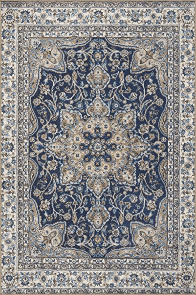 Rugs Modern Halı Gri Lacivert Temalı Geleneksel Motif Çiçek Desenli Vintage D...