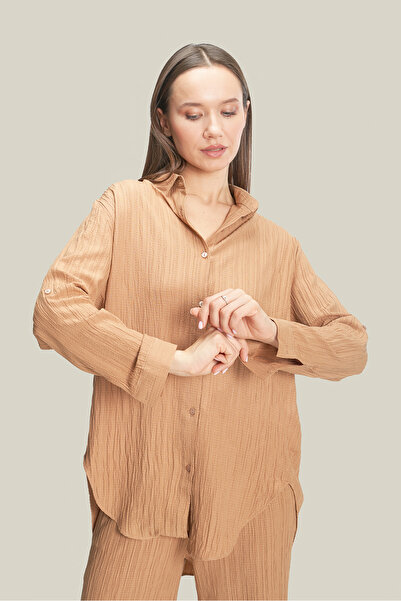 thepery The Pery Brown Linen Trousers Shirt Set