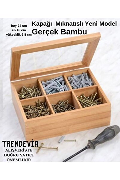 Molino Bambu Çay Kutusu , Takı Kutusu , Bambu 24x16x7cm. 6 Bölmeli
