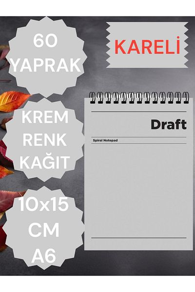 SEYFİKİRTASİYE CHECKED 10X15 CM A6 TOP OPENING NOTEBOOK CREAM COLOR PAPER 60 SHEETS