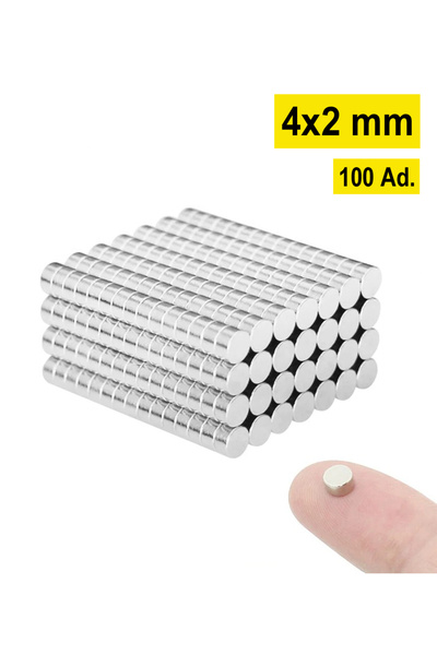 Dünya Magnet 100 Adet - Yuvarlak, Neodyum Mıknatıs, 4x2 Mm, Güçlü Magnet, N35...