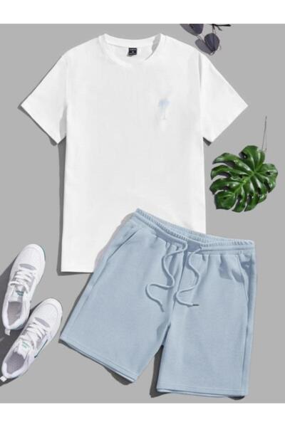 Fun Fashion طقم تي شيرت شورت مطبوع عليه شجرة النخيل مكون من قطعتين للموسم الج...