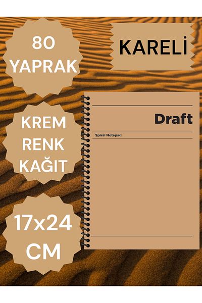 SEYFİKİRTASİYE CHECKED 17X24 CM HARD COVER NOTEBOOK CREAM COLOR PAPER 80 SHEETS