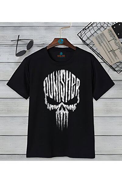 Gölge Store Motorcycle Punisher İskelet Göğüs Baskılı Oversize Unisex Tişört
