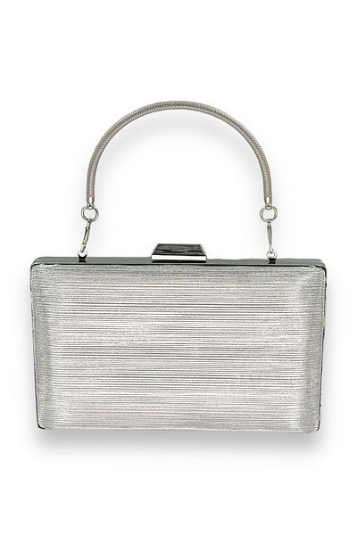 Biçanta Culoare gri argintiu, model laser importat, mâner metalic în dungi, rochie de seară, geantă de seară, invitație de nuntă, bal de absolvire