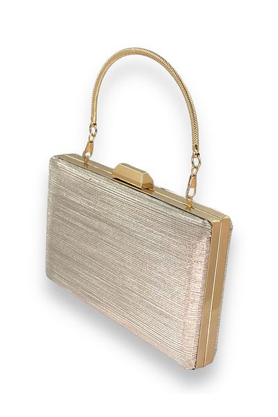 Biçanta Culoare aurie, model laser importat, mâner metalic în dungi, rochie de seară, geantă de seară, invitație de nuntă, bal de absolvire
