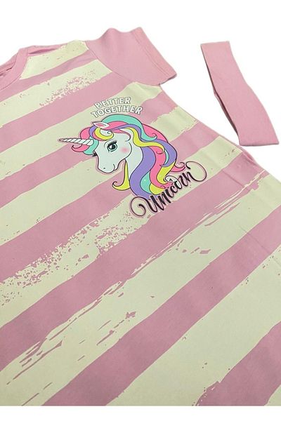 Ded COLLECTION Rochie de fetiță din bumbac pieptănat cu mânecă scurtă cu imprimeu unicorn