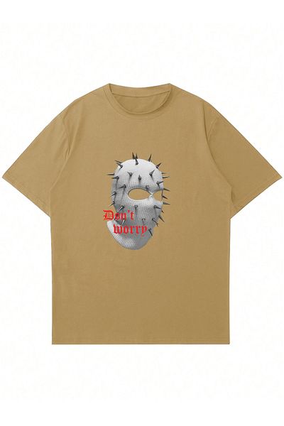 Mad&Calf Μάσκα Unisex Μην ανησυχείτε Μπλουζάκι με στάμπα με λαιμόκοψη