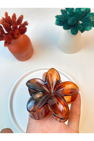 PREGIO Xl Büyük Boy Kahve Leopar Lotus Çiçeği Mandal Saç Tokası