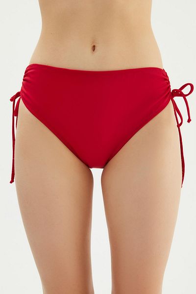 Eros 2513 Model Red Side Gathered Stringed Bikini Bottom