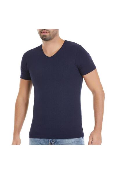 YILDIZ 153 Navy Blue Modal V-Neck Short Sleeve Men's T-shirt