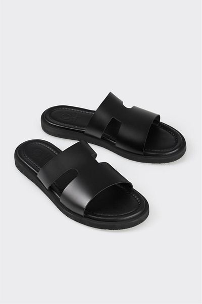 Elle Shoes Black Leather Men's Slippers