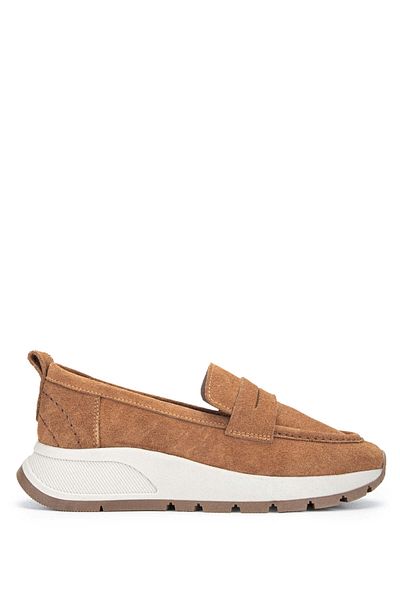 Tamer Tanca Women's Genuine Leather Tobacco Suede Loafer Shoes