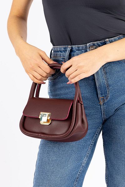 Getcho Oblek Women's Burgundy Buckle Mini Handbag Daily Use Hard Form Model Compatible with City Style