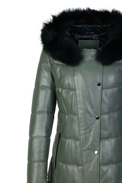 Tamer Tanca Water Green Genuine Leather Women's Coat