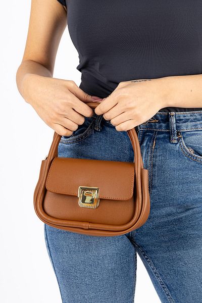 Getcho Oblek Women's Brown Buckle Mini Handbag Daily Use Hard Formed Model Compatible with City Style