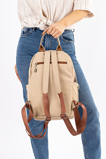Getcho Vannes Women's Sand Tan Backpack – 7 Compartments, Adjustable Strap for Daily Use, Laptop Compartment