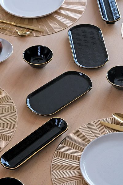 Glore Asian Balance Gold Gilt 32 Pieces Ceramic Breakfast Set for 6 People