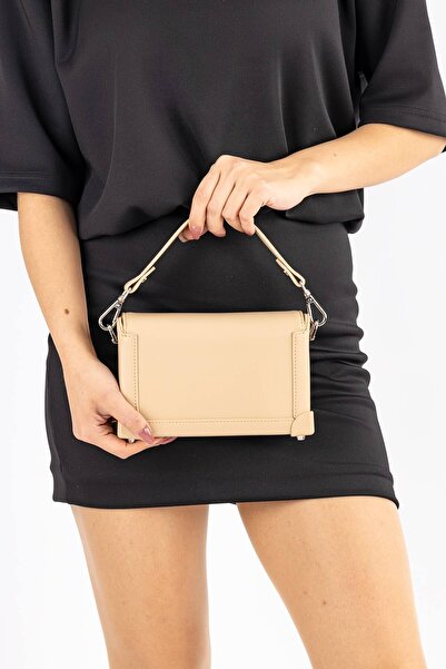 Getcho Sayaro Women's Beige Chain Strap Cover Pu Leather Shoulder Bag Crossbody Suitable for Daily Use