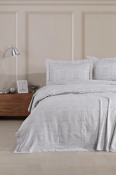 BİRHOME Concorde Gray Double Bedspread and Pike Set