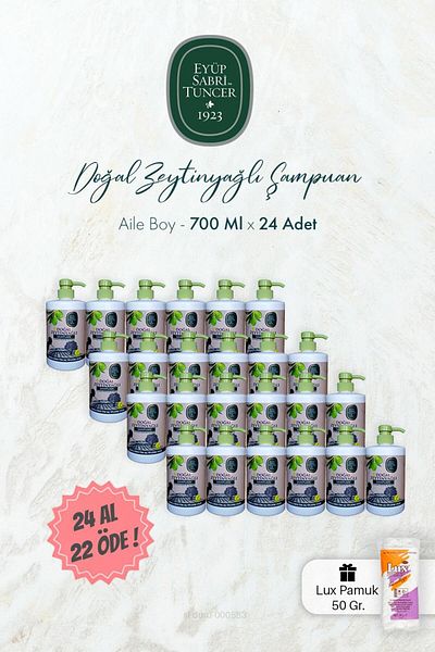 Eyüp Sabri Tuncer 700 ml Natural Olive Oil Shampoo - BUY 24 GET 22 POST, Cotton
