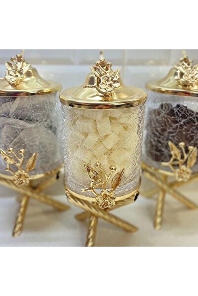 Genel Markalar 3 Parça Lux üçlü kavanoz takımı gold renk 700 ml Cam
