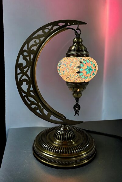 YILDIZ Masaüstü Otantik Hilal Mozaik Lamba - Gökkuşağı