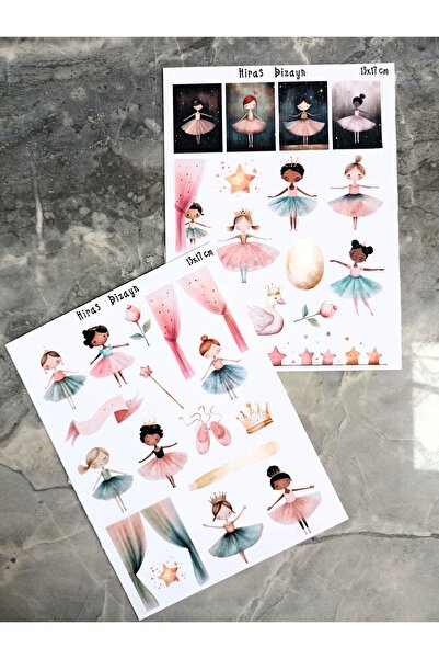 Hiras Dizayn لطيف ليتل راقصة الباليه ملصق مائي جدول الأعمال هدية الطفل ملصق مائي 13x17 سنتيمتر 2 ورقة
