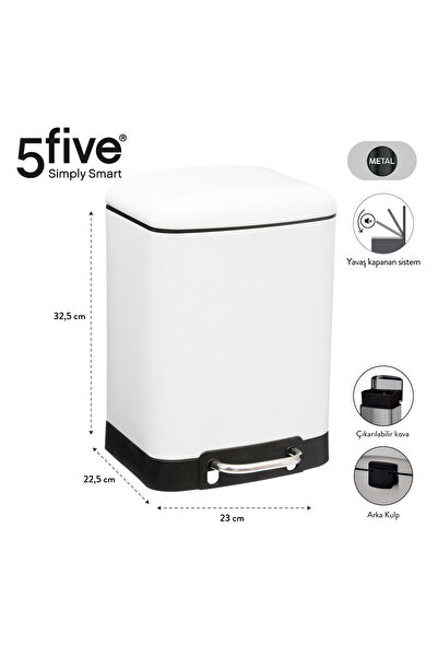 5FIVE ARIANE - METAL PEDALLI 6 LT ÇÖP KUTUSU / BEYAZ