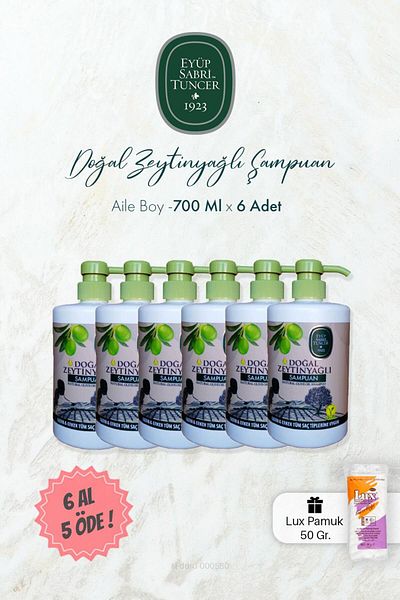 Eyüp Sabri Tuncer Natural Olive Oil Cotton Shampoo - BUY 6 GET 5 700 ml