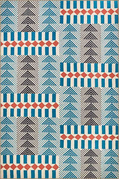 Rugs Modern Halı Blue Gray Themed Mixed Triangle Geometric Patterned Modern D...
