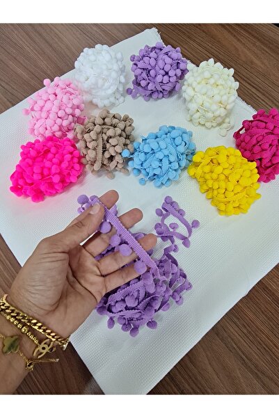 sarra Colorful Stripe Pompom - 5 Meters - White