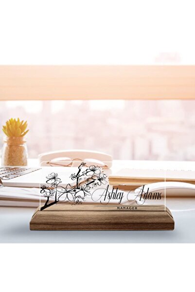 Bk Gift Kişiye Özel İsimli Ahşap Tabanlı Akrilik Masa İsimliği-2, Ofis Dekoru...