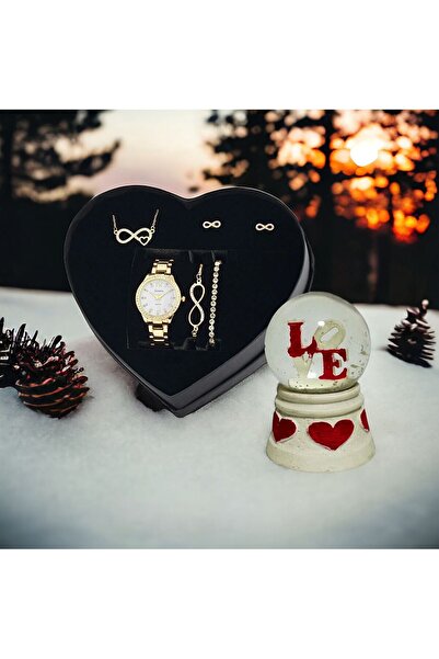 Forentina Altın Kaplama Sonsuzluk Kolye Bileklik Küpe Saat - Kar Küresi Hediy...