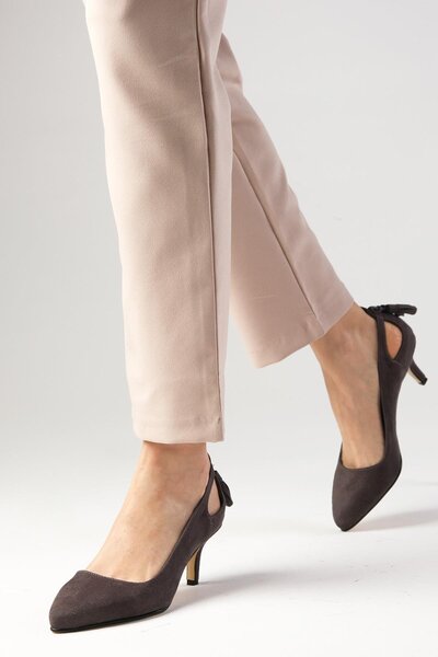 Mio Gusto Drop Gray Color Suede Women's Low Heeled Shoes