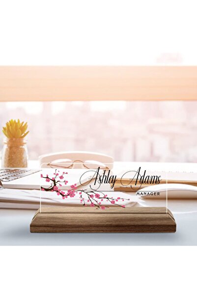 Bk Gift Kişiye Özel İsimli Ahşap Tabanlı Akrilik Masa İsimliği-3