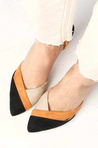 Mio Gusto Anita Black Color Suede Color Blocked Women's Stiletto Heeled Shoes