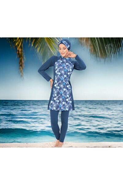 Shopiolog Long Sleeve Palm Tree Patterned Flexible Full Hijab
