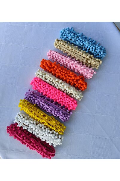 sarra Colorful Stripe Pompom - 5 Meters - White