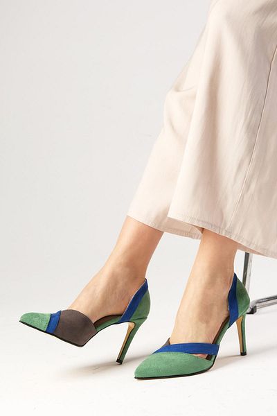 Mio Gusto Damen-Stiletto-Schuhe mit Blockabsatz aus grünem Wildleder