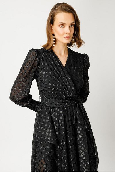 Nefeli Double Flounce Glittery Polka Dot Dress