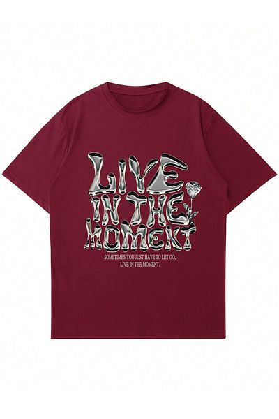 Ginevra Μπλουζάκι Unisex Live in The Moment με στάμπα Oversize