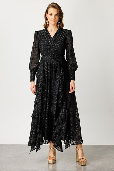 Nefeli Double Flounce Glittery Polka Dot Dress