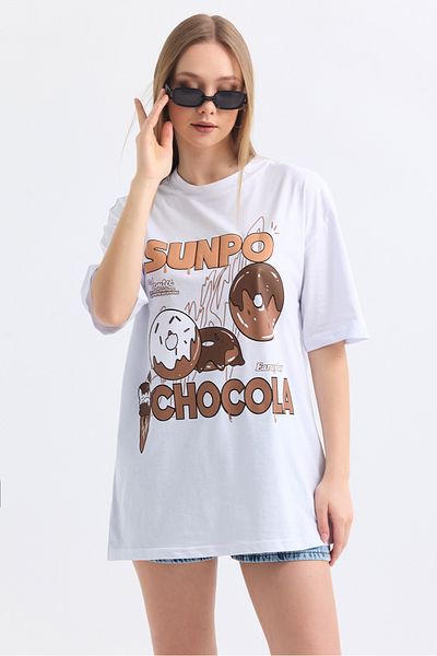 MD trend Women's Sunpo Printed Cotton Oversize T-Shirt