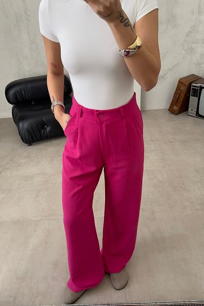 bymaestro woman Pantaloni de damă din țesătură Palazzo fucsia