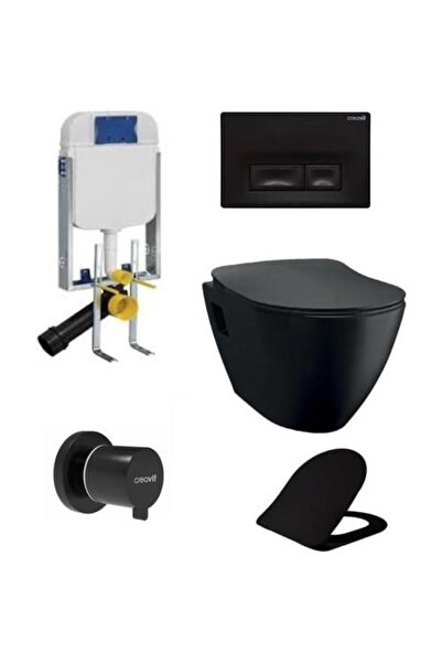 Creavit Tp325 Siyah Mat Asma Klozet Set Ve Gömme Rezervuar Set