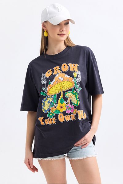 MD trend Women's Front Grow Printed Cotton Oversize T-Shirt