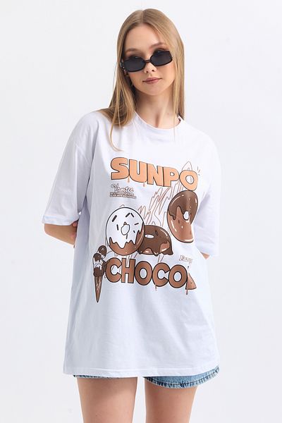 MD trend Women's Sunpo Printed Cotton Oversize T-Shirt